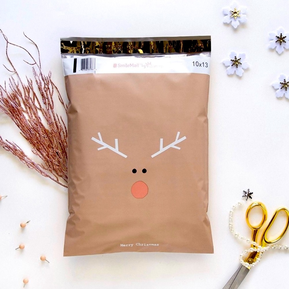 Christmas Rudolph Poly Mailers 10x13 Pack of 25 - Picture 2 of 4